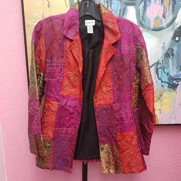 Chico's Patchwork Embroidered Jacket Size 1 - Picture 1 of 4